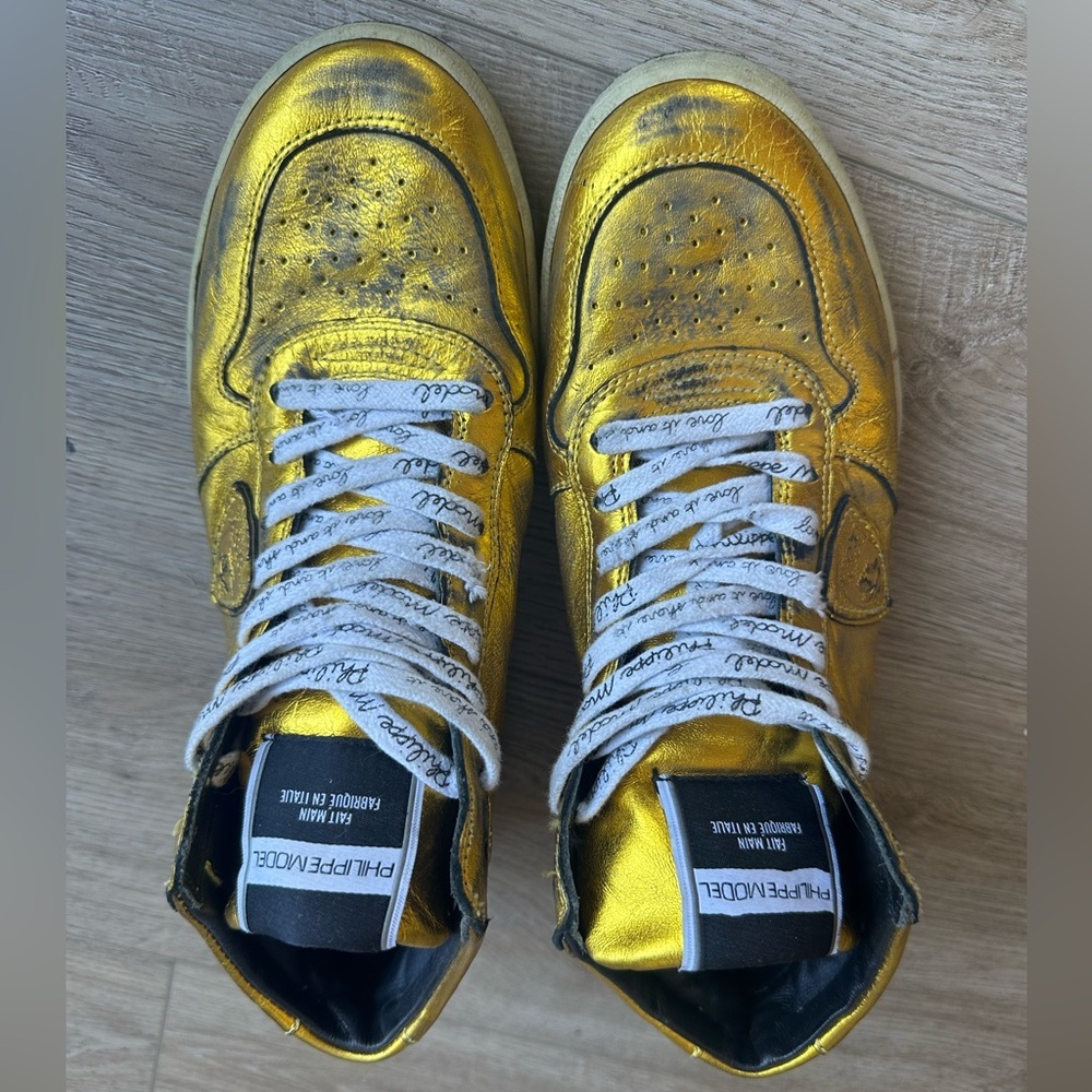 Philippe Model Paris Gold Mid Rise Sneakers - 38 - Picture 2 of 5